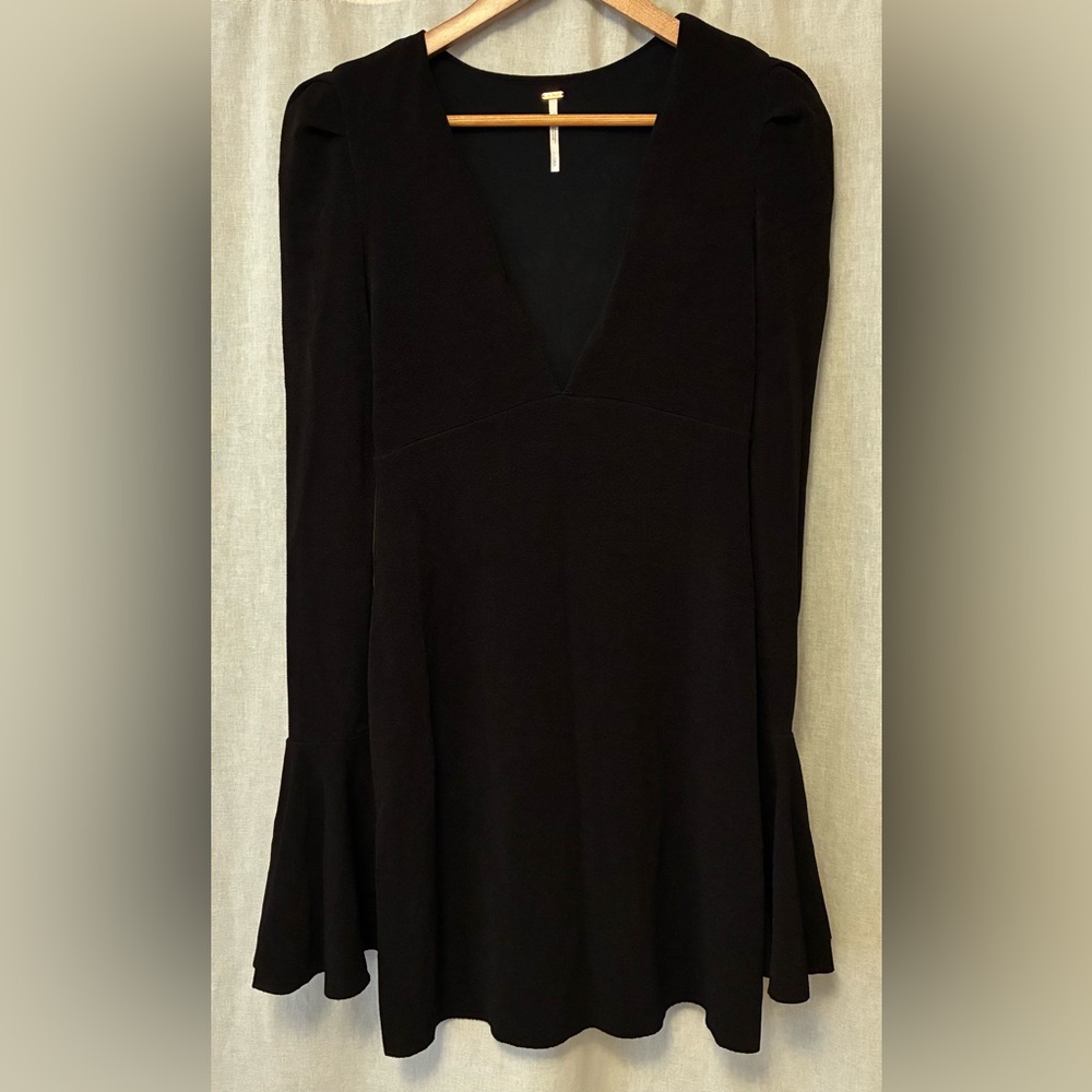 Free People Black Mini Dress with Bell Sleeves